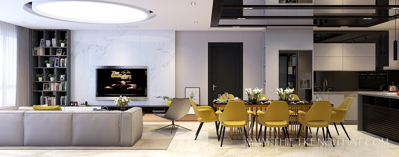 Thiết kế nội thất chung cư Thăng Long Number One đẹp với sự kết hợp hài hòa ánh sáng và màu sắc trong căn nhà giúp tạo độ thoáng không gian căn phòng. Thiết kế chung cư
