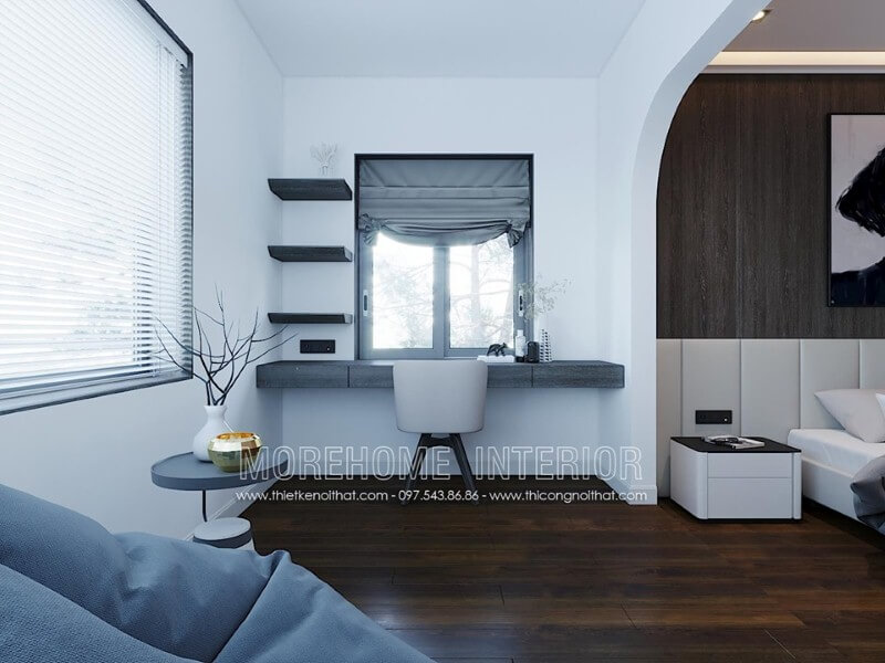 Góc học tập thoáng đãng, đẹp mắt, sang trọng trong phòng ngủ hiện đại. Thiết kế nội thất biệt thự