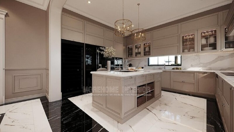 Đá lát nền, đá ốp phòng bếp đẹp, sang trọng cho phòng bếp nhà phố, biệt thự. Thiết kế nội thất biệt thự